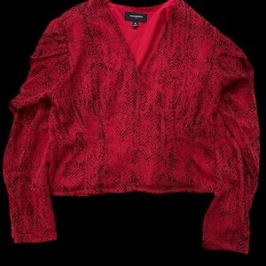 Banana Republic Red Snake Print Puff Sleeve V-Neck Blouse Size 8